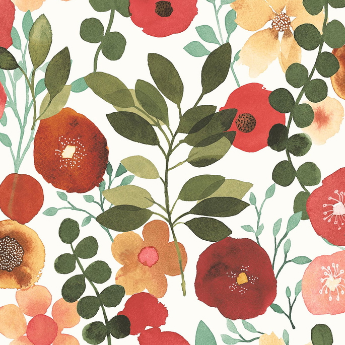 NextWall Peel &amp; Stick Garden Dance Ruby &amp; Hunter Green Wallpaper image 1 of 4