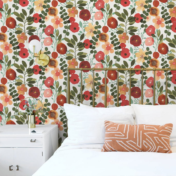 NextWall Peel &amp; Stick Garden Dance Ruby &amp; Hunter Green Wallpaper image 3 of 4