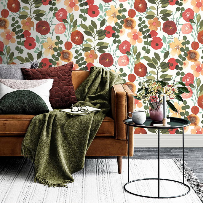 NextWall Peel &amp; Stick Garden Dance Ruby &amp; Hunter Green Wallpaper image 4 of 4