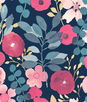 NextWall Peel & Stick Garden Dance Navy & Magenta Wallpaper