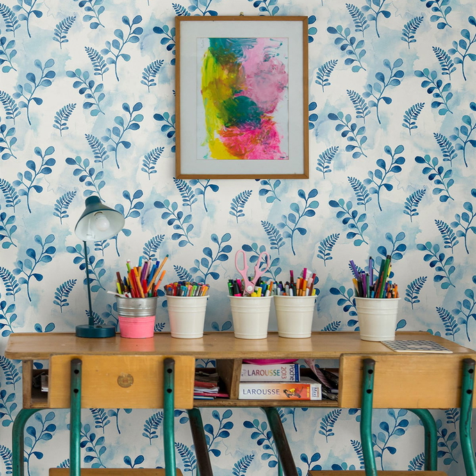 NextWall Peel &amp; Stick Woodland Walk Marine Blue Wallpaper image 3 of 4