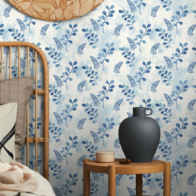 NextWall Peel &amp; Stick Woodland Walk Marine Blue Wallpaper image 4 of 4
