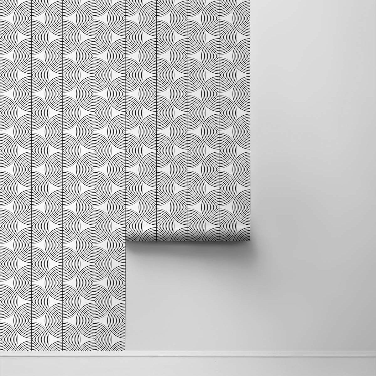 NextWall Peel & Stick Zen Geo Onyx & Metallic Silver Wallpaper