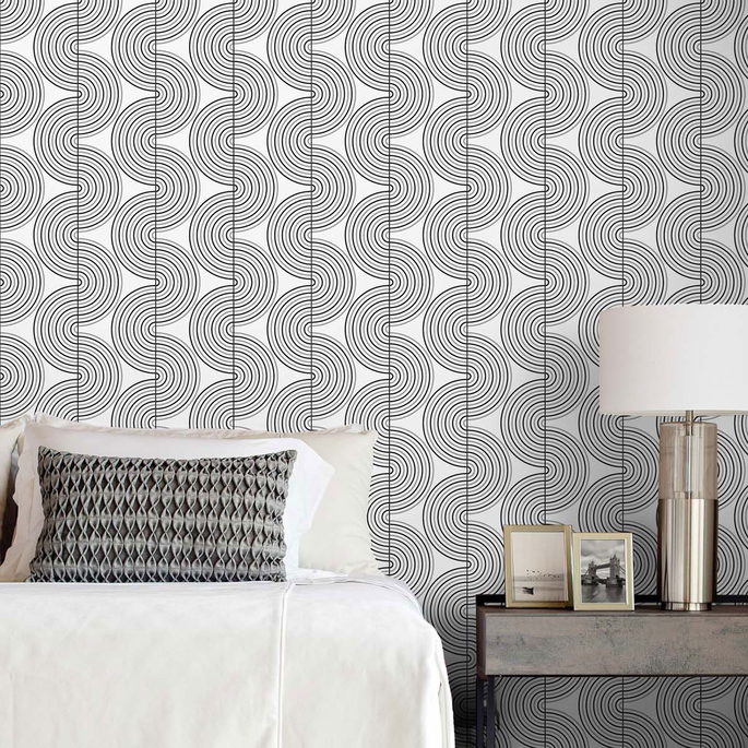 NextWall Peel &amp; Stick Zen Geo Onyx &amp; Metallic Silver Wallpaper image 3 of 4