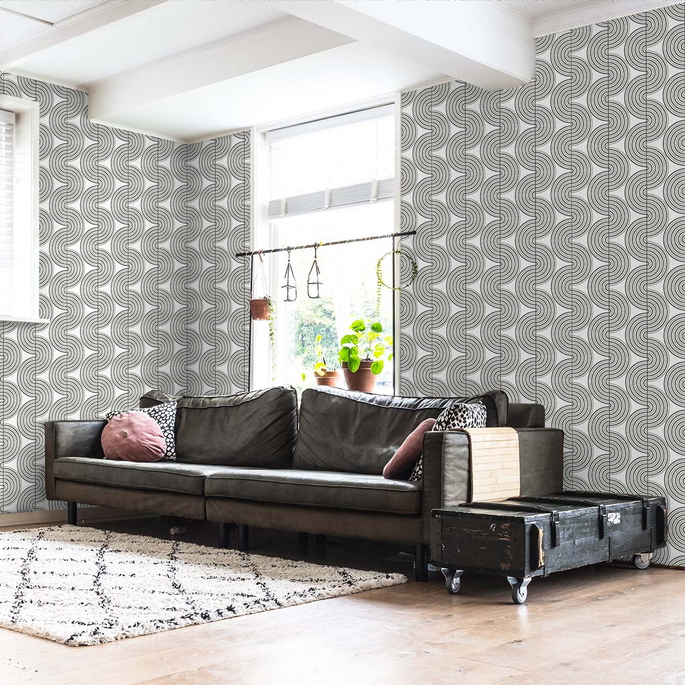 NextWall Peel &amp; Stick Zen Geo Onyx &amp; Metallic Silver Wallpaper image 4 of 4