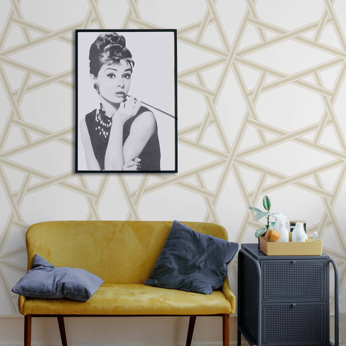 NextWall Peel &amp; Stick Crossroads Geo Metallic Gold Wallpaper image 3 of 4