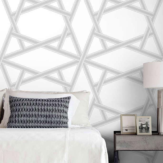 NextWall Peel &amp; Stick Crossroads Geo Metallic Silver Wallpaper image 3 of 4