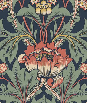 NextWall Peel & Stick Primrose Floral Denim Blue & Auburn Wallpaper