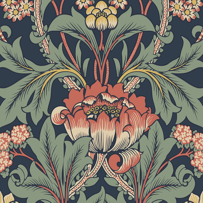 NextWall Peel &amp; Stick Primrose Floral Denim Blue &amp; Auburn Wallpaper image 1 of 4