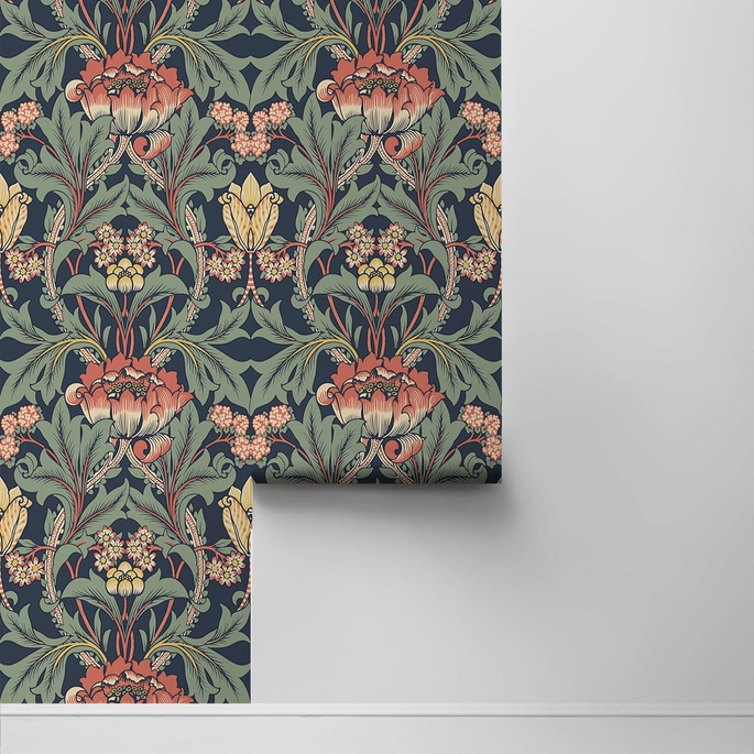 NextWall Peel &amp; Stick Primrose Floral Denim Blue &amp; Auburn Wallpaper image 2 of 4