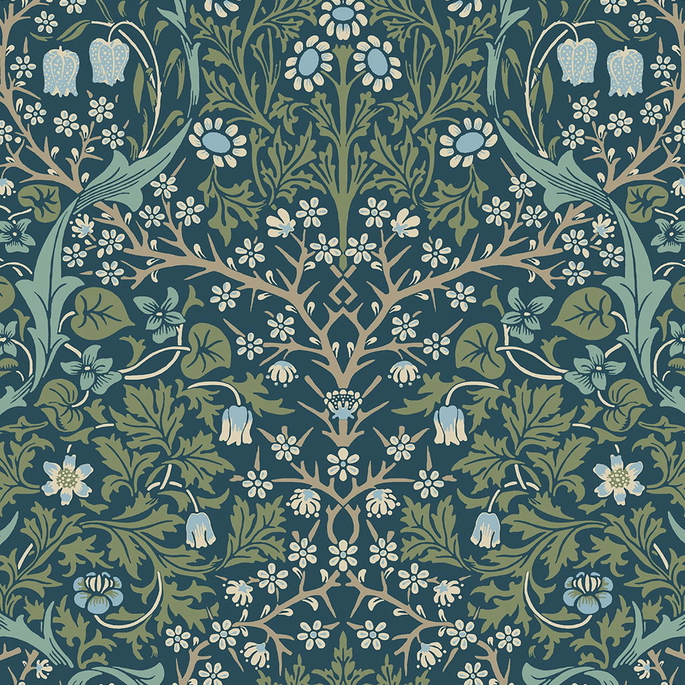 NextWall Peel &amp; Stick Victorian Garden Prussian Blue &amp; Moss Green Wallpaper image 1 of 4