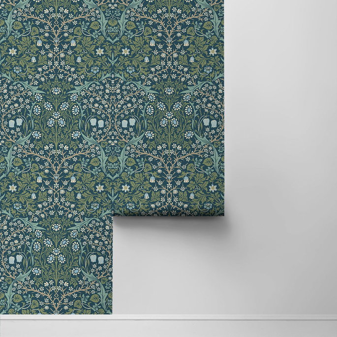 NextWall Peel &amp; Stick Victorian Garden Prussian Blue &amp; Moss Green Wallpaper image 2 of 4