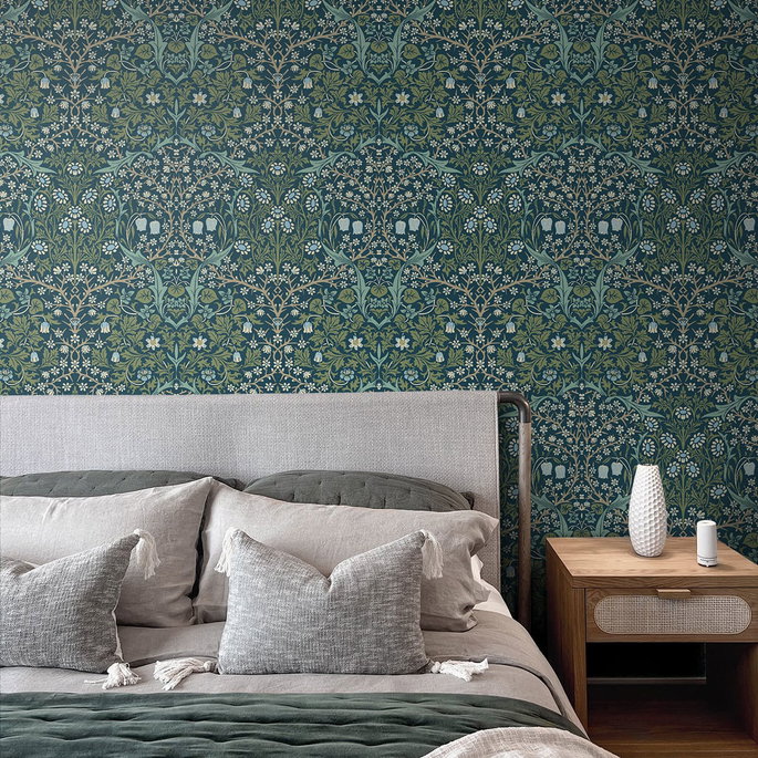 NextWall Peel &amp; Stick Victorian Garden Prussian Blue &amp; Moss Green Wallpaper image 3 of 4