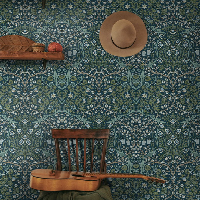 NextWall Peel &amp; Stick Victorian Garden Prussian Blue &amp; Moss Green Wallpaper image 4 of 4