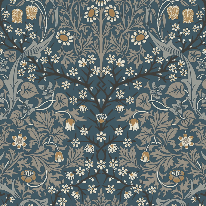 NextWall Peel &amp; Stick Victorian Garden Aegean Blue &amp; Warm Stone Wallpaper image 1 of 4