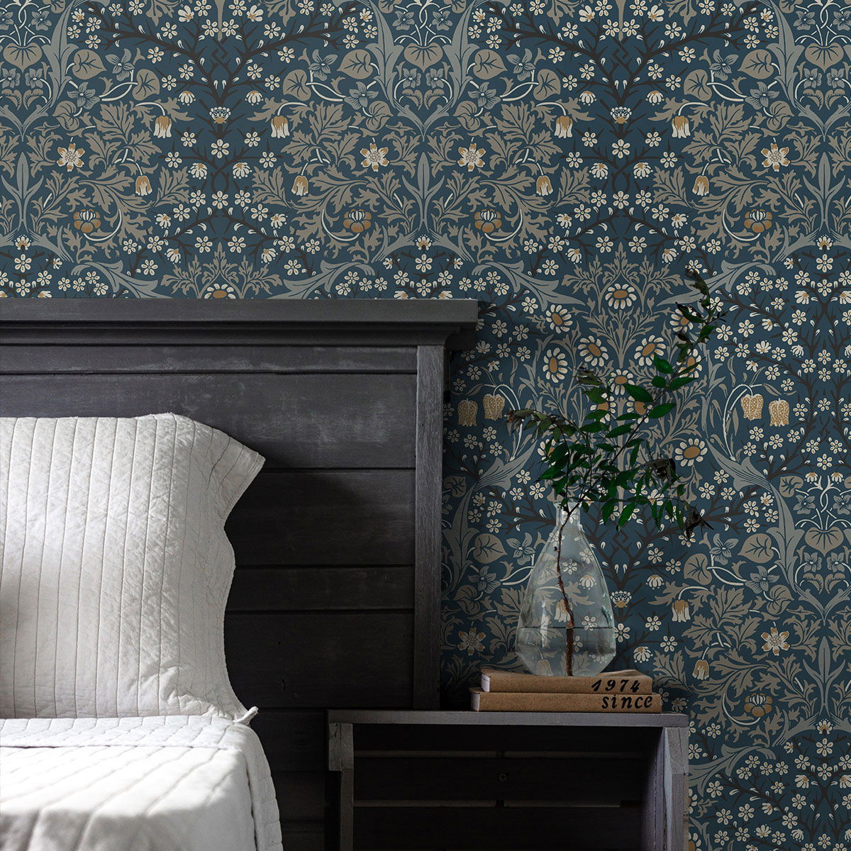 NextWall Peel & Stick Victorian Garden Aegean Blue & Warm Stone