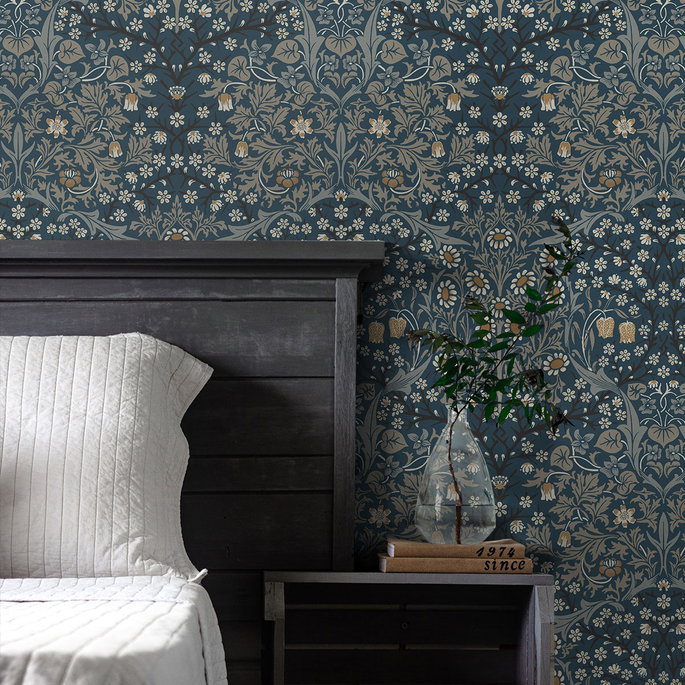 NextWall Peel &amp; Stick Victorian Garden Aegean Blue &amp; Warm Stone Wallpaper image 3 of 4