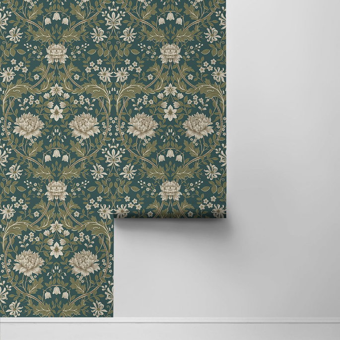 NextWall Peel &amp; Stick Honeysuckle Trail Teal &amp; Moss Green Wallpaper image 2 of 4