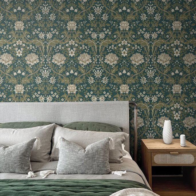 NextWall Peel &amp; Stick Honeysuckle Trail Teal &amp; Moss Green Wallpaper image 3 of 4