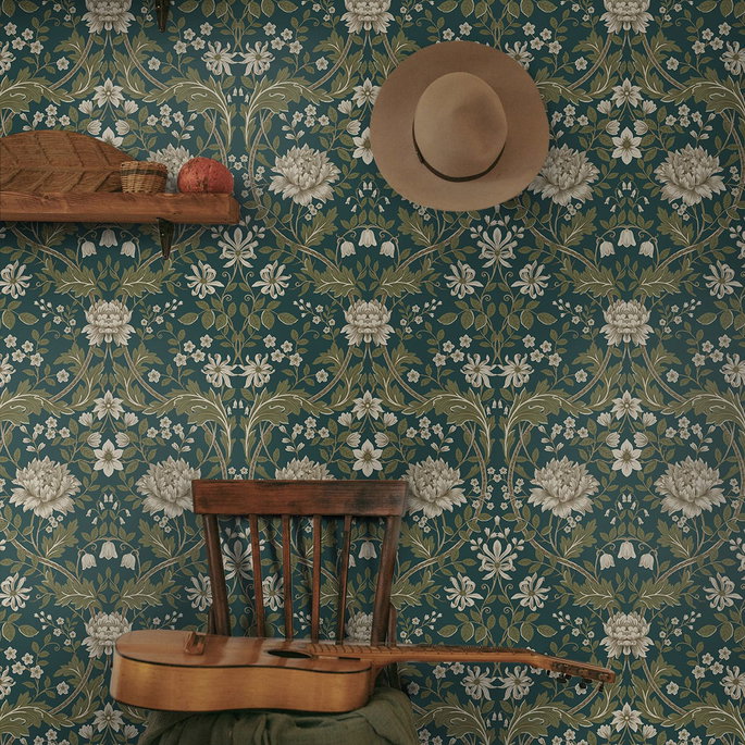 NextWall Peel &amp; Stick Honeysuckle Trail Teal &amp; Moss Green Wallpaper image 4 of 4