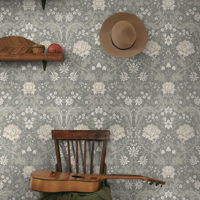NextWall Peel &amp; Stick Honeysuckle Trail Daydream Grey Wallpaper image 2 of 5