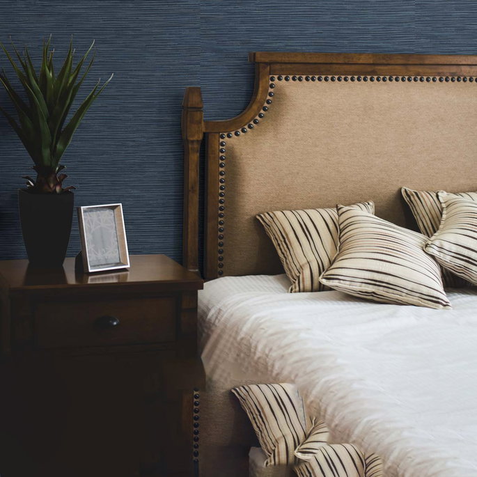 NextWall Peel &amp; Stick Cyrus Faux Grasscloth Naval Blue &amp; Metallic Silver Wallpaper image 3 of 5