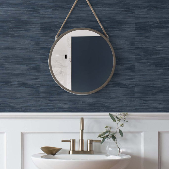NextWall Peel &amp; Stick Cyrus Faux Grasscloth Naval Blue &amp; Metallic Silver Wallpaper image 4 of 5