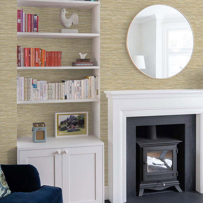 NextWall Peel &amp; Stick Cyrus Faux Grasscloth Khaki &amp; Metallic Silver Wallpaper image 2 of 5