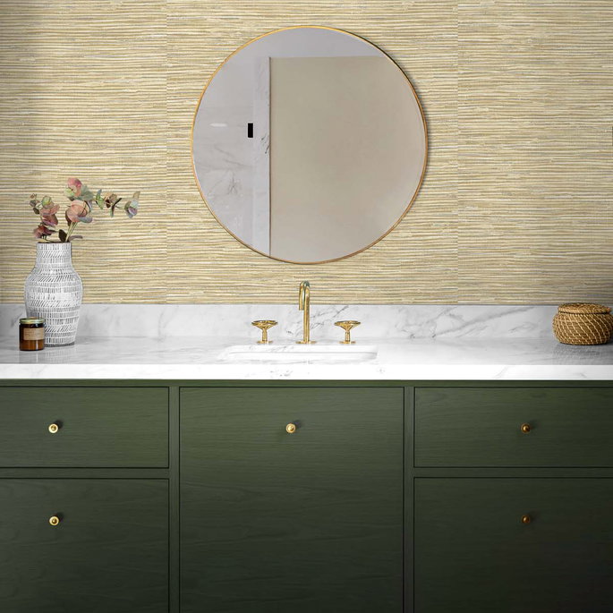 NextWall Peel &amp; Stick Cyrus Faux Grasscloth Khaki &amp; Metallic Silver Wallpaper image 4 of 5