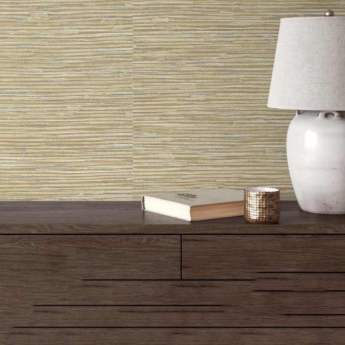NextWall Peel &amp; Stick Cyrus Faux Grasscloth Khaki &amp; Metallic Silver Wallpaper image 5 of 5