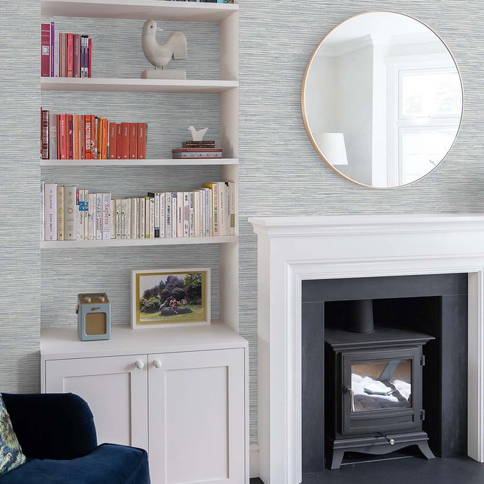 NextWall Peel &amp; Stick Cyrus Faux Grasscloth Dove Grey &amp; Bluestone Wallpaper image 2 of 5