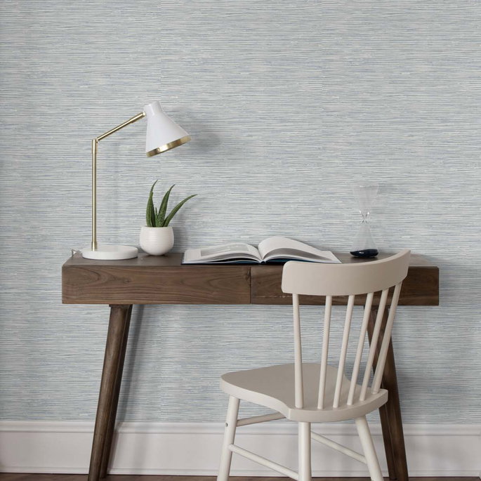 NextWall Peel &amp; Stick Cyrus Faux Grasscloth Dove Grey &amp; Bluestone Wallpaper image 4 of 5