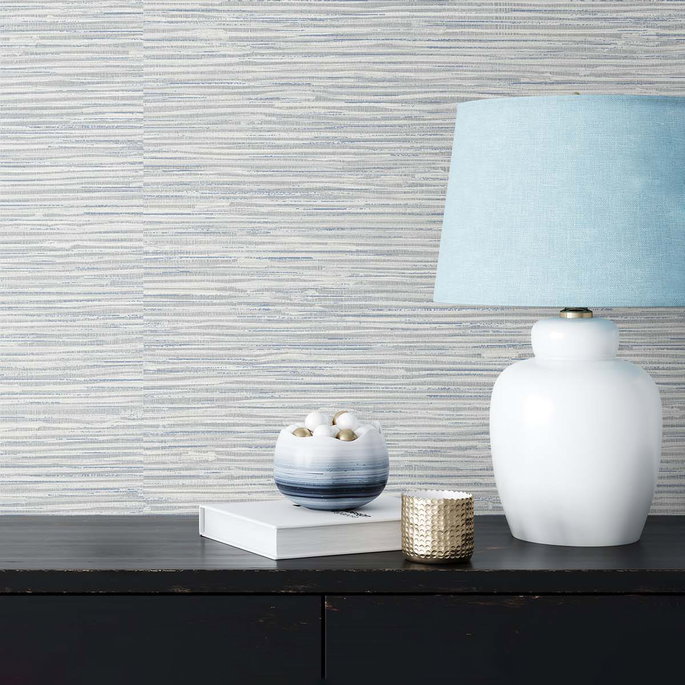 NextWall Peel &amp; Stick Cyrus Faux Grasscloth Dove Grey &amp; Bluestone Wallpaper image 5 of 5