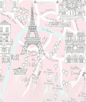 NextWall Peel & Stick Paris Scene Pale Pink Wallpaper