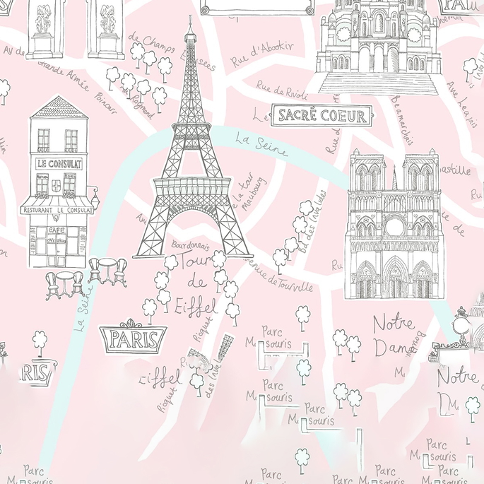 NextWall Peel &amp; Stick Paris Scene Pale Pink Wallpaper image 1 of 5
