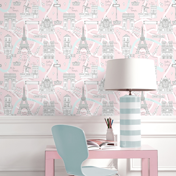 NextWall Peel &amp; Stick Paris Scene Pale Pink Wallpaper image 3 of 5