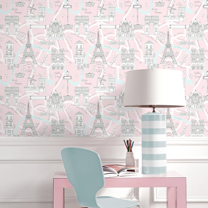 NextWall Peel &amp; Stick Paris Scene Pale Pink Wallpaper image 3 of 5