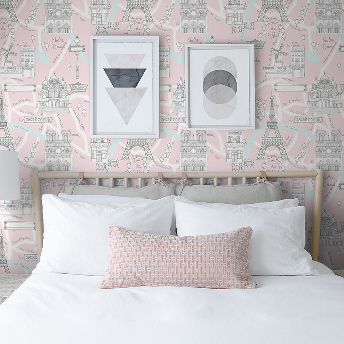 NextWall Peel &amp; Stick Paris Scene Pale Pink Wallpaper image 4 of 5