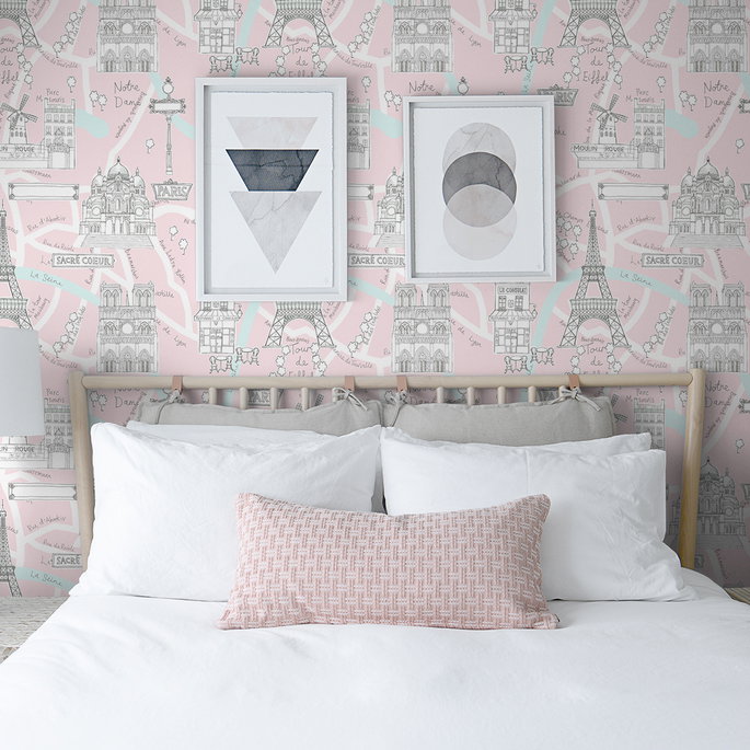 NextWall Peel &amp; Stick Paris Scene Pale Pink Wallpaper image 4 of 5