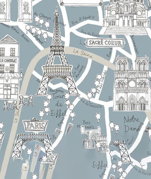NextWall Peel & Stick Paris Scene Smokey Blue Wallpaper