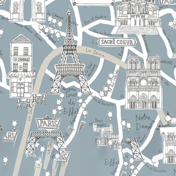 NextWall Peel &amp; Stick Paris Scene Smokey Blue Wallpaper image 1 of 5