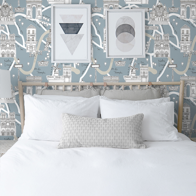 NextWall Peel &amp; Stick Paris Scene Smokey Blue Wallpaper image 2 of 5