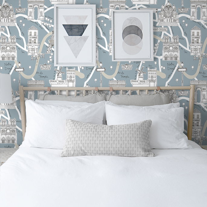 NextWall Peel &amp; Stick Paris Scene Smokey Blue Wallpaper image 2 of 5