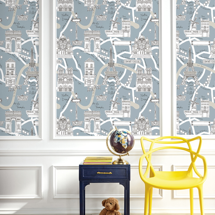 NextWall Peel &amp; Stick Paris Scene Smokey Blue Wallpaper image 3 of 5