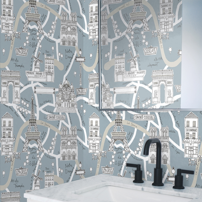 NextWall Peel &amp; Stick Paris Scene Smokey Blue Wallpaper image 4 of 5