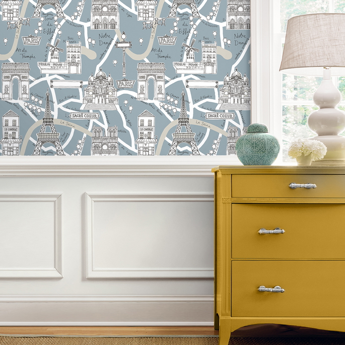 NextWall Peel &amp; Stick Paris Scene Smokey Blue Wallpaper image 5 of 5