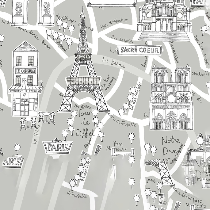 NextWall Peel &amp; Stick Paris Scene Argos Grey Wallpaper image 1 of 5