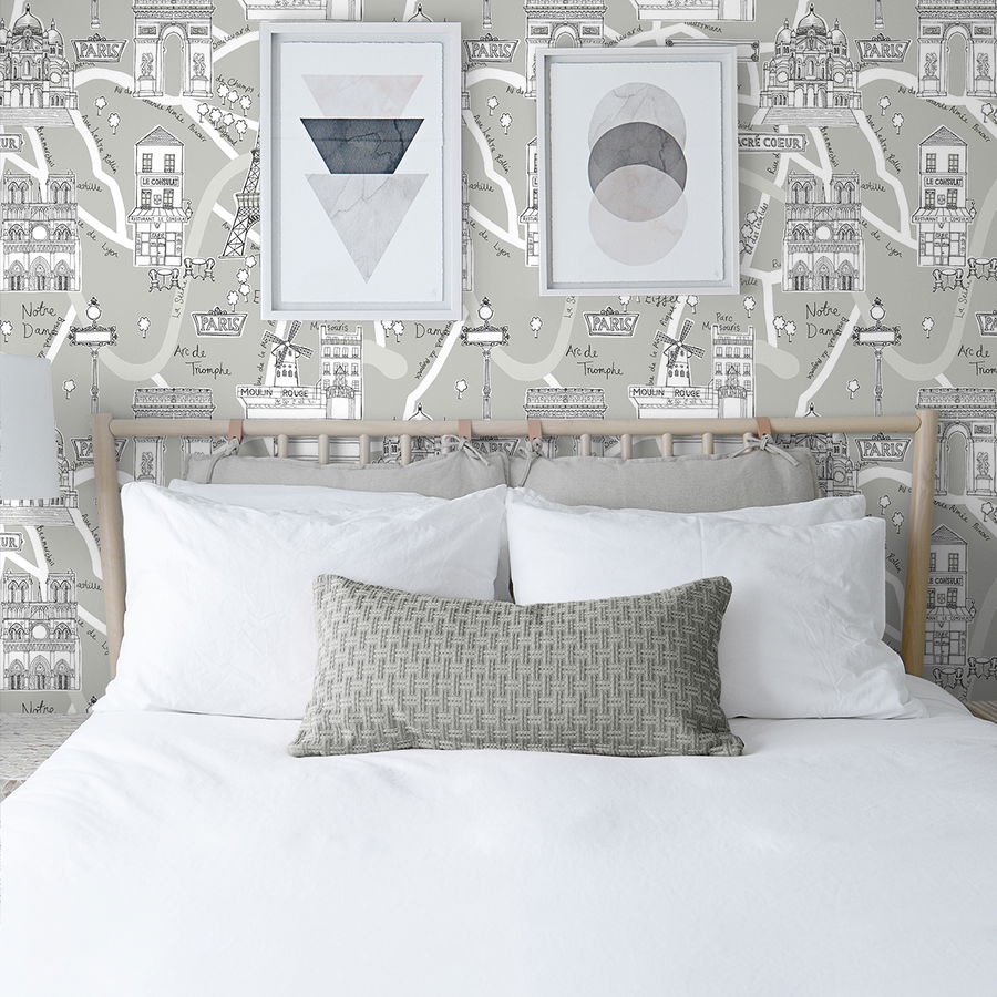 NextWall Peel & Stick Paris Scene Argos Grey Wallpaper OnlineFabricStore