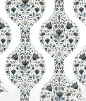 NextWall Peel & Stick Floral Ogee Steel & Rustic Taupe Wallpaper