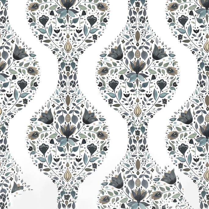 NextWall Peel &amp; Stick Floral Ogee Steel &amp; Rustic Taupe Wallpaper image 1 of 5